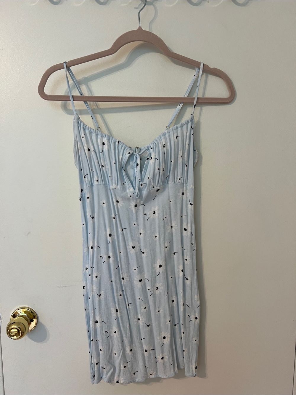 Light Blue Floral Slip Dress with Spaghetti Straps